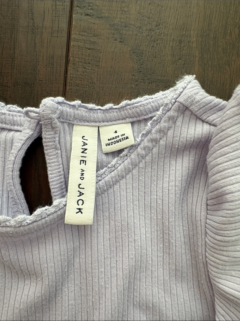 Janie and Jack Light Lavender Ribbed Ruffle Shoulder Top - Picture 2 of 4